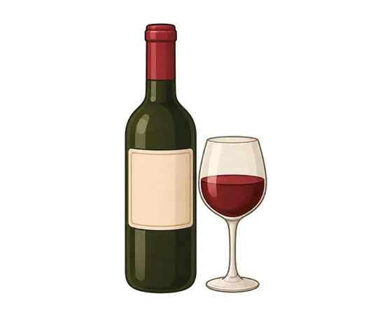 Illustration of wine, red and white table